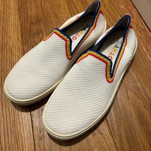 Women’s Rothy’s Slip-On Sneakers Size 6.5 White with Rainbow